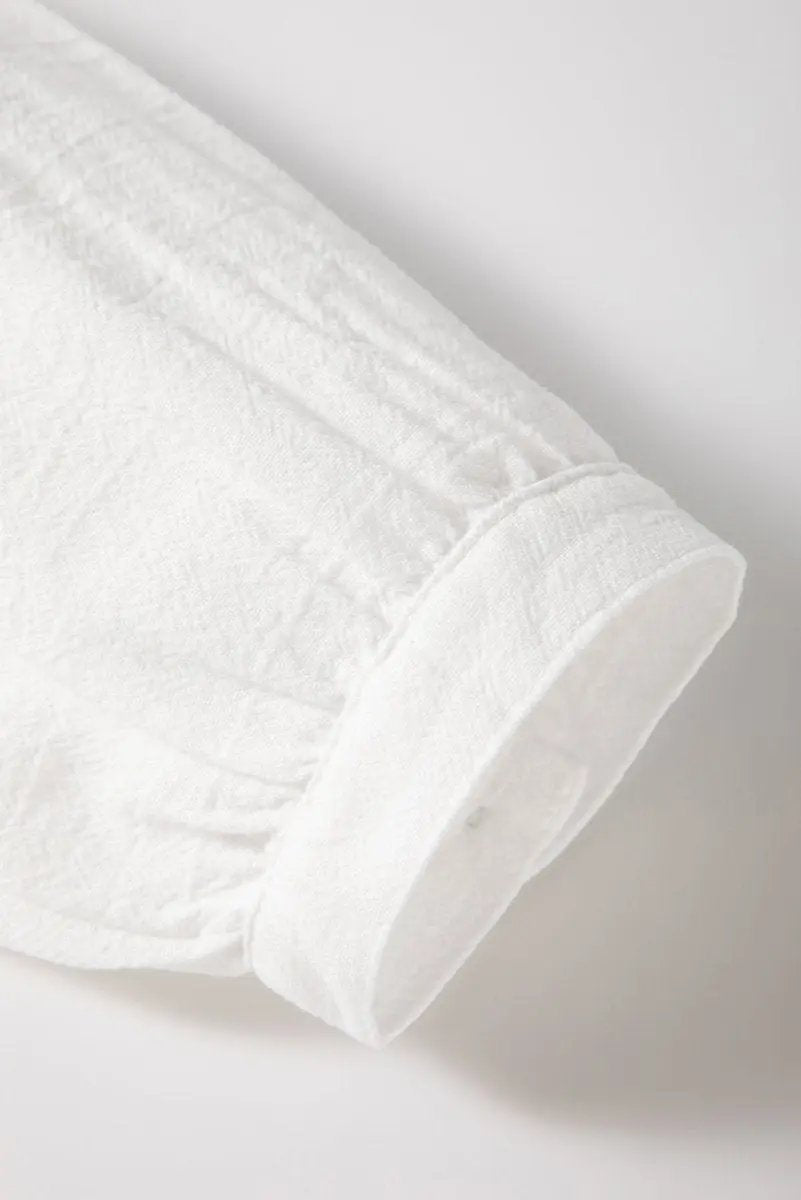 White Geometric Embroidered Long Sleeve Blouse for Women - Love Salve